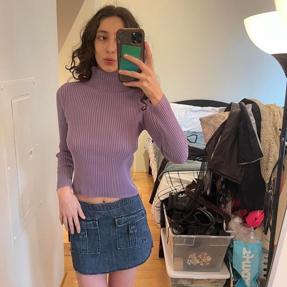 Caslon Purple Ribbed Turtleneck Blouse